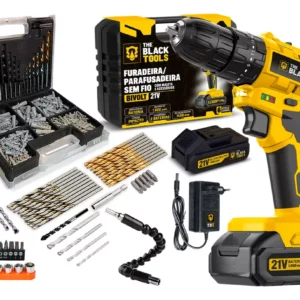 Parafusadeira E Furadeira Impacto Tb-21pz The Black Tools 2 Baterias 21v 3/8 Com Jogo De Brocas Bits E Buchas 300 Peças